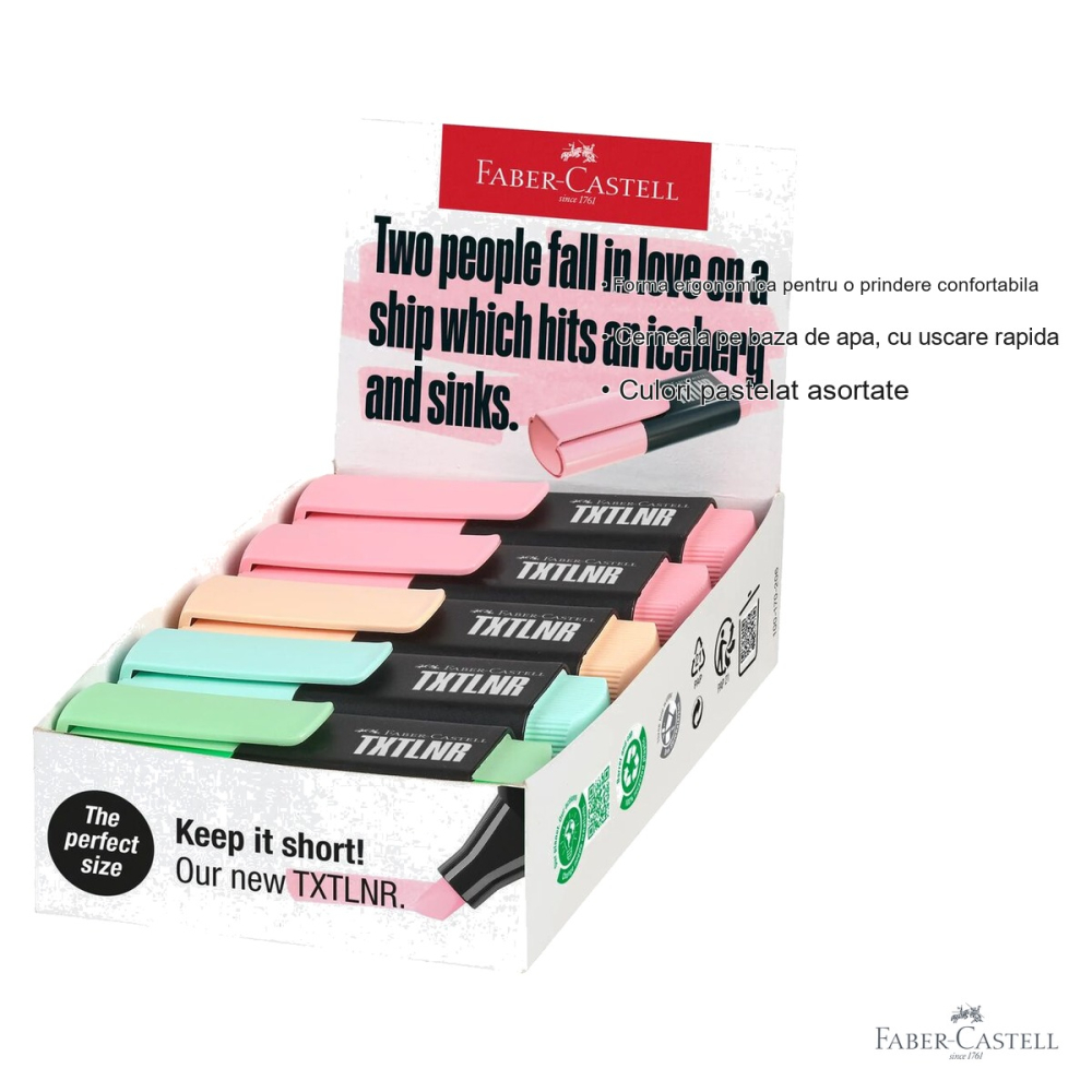 Textmarkere mini pastel Faber-Castell model A, varf tesit 1-5 mm, pentru evidentiere text [3]