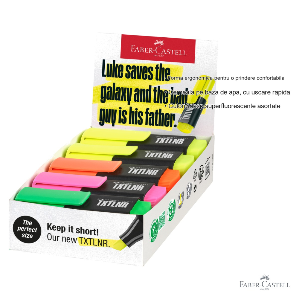 Textmarkere mini superfluorescente Faber-Castell, varf tesit, culori asortate, pentru evidentierea textului [3]
