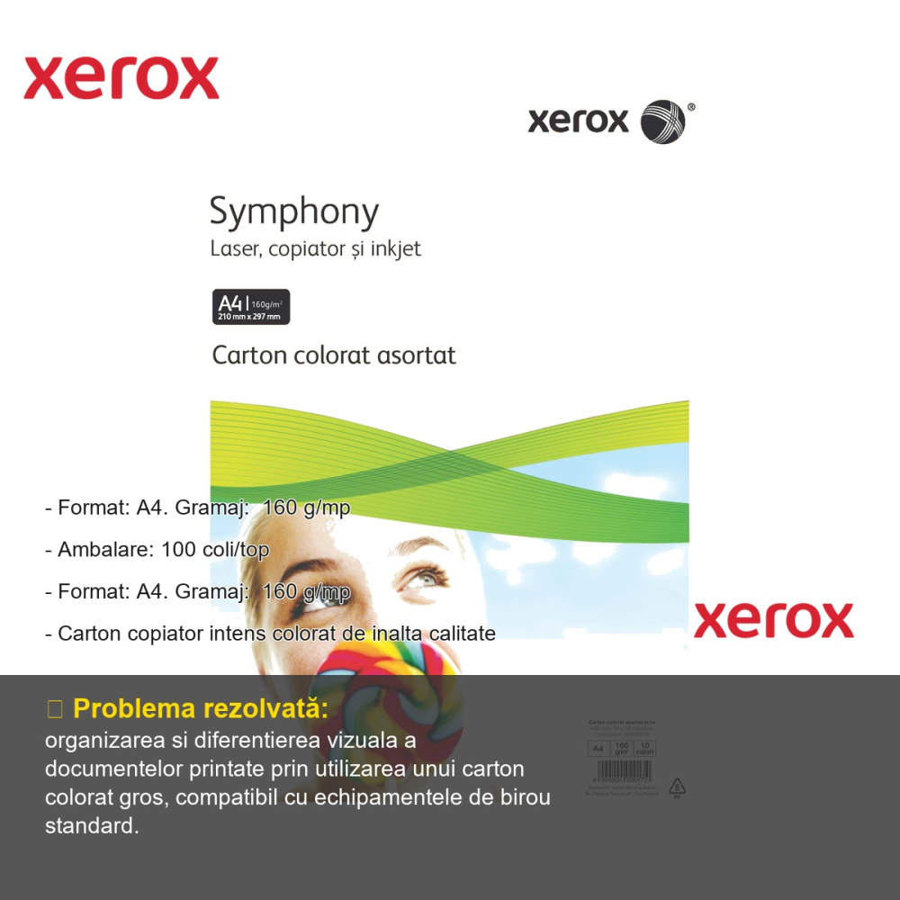 Top carton copiator colorat Xerox, A4, 160g, 100 coli, 10 culori asortate, pentru imprimante si copiatoare [2]