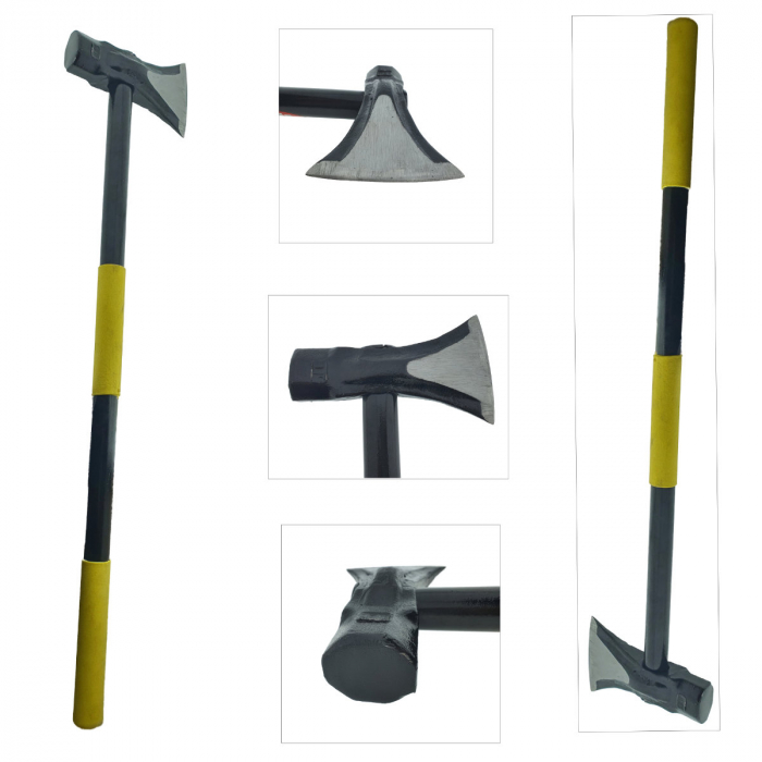 Topor din otel forjat, pentru despicat, 2.8 Kg, cu coada din metal si maner izolat anti-alunecare, prindere cu ambele maini, lungime 90 cm [4]