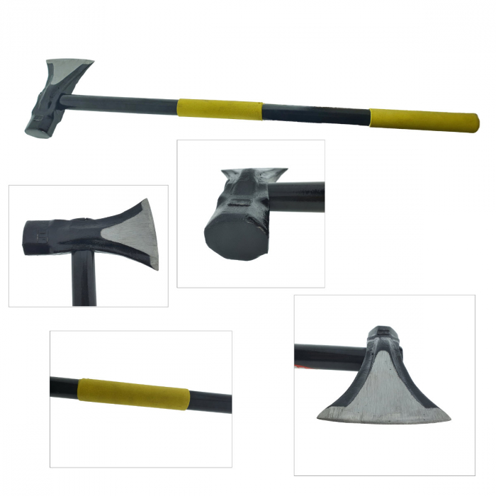 Topor din otel forjat, pentru despicat, 2.8 Kg, cu coada din metal si maner izolat anti-alunecare, prindere cu ambele maini, lungime 90 cm [3]