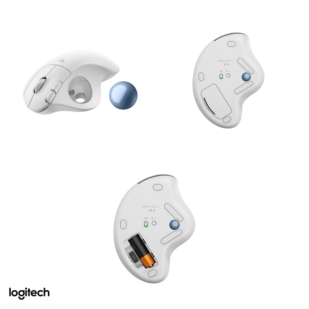 Trackball wireless Logitech ERGO M575S, Logi Bolt si Bluetooth, clicuri silentioase, pana la 2000 DPI, 5 butoane, 1 baterie AA, alb-crem cu bila albastra, 910-007030 [5]