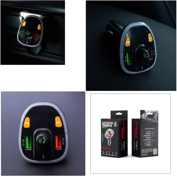 Transmitator FM Bluetooth v 5.0, MP3, WMA, FM 87.5 - 108 MHz, 2 x USB, incarcare 3.1A, cititor TF, apeluri handsfree, MXTF-03 [4]