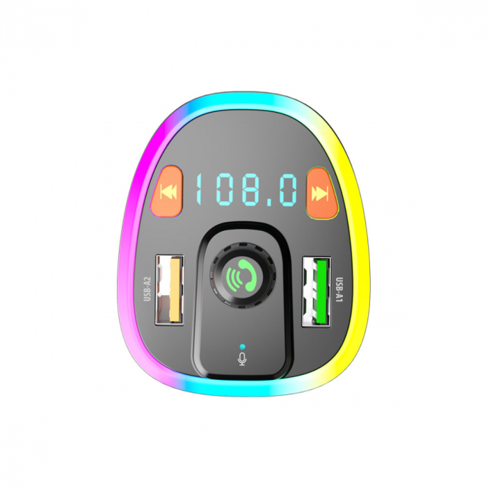 Transmitator FM Bluetooth v 5.0, MP3, WMA, FM 87.5 - 108 MHz, 2 x USB, incarcare 3.1A, cititor TF, apeluri handsfree, MXTF-03 [2]