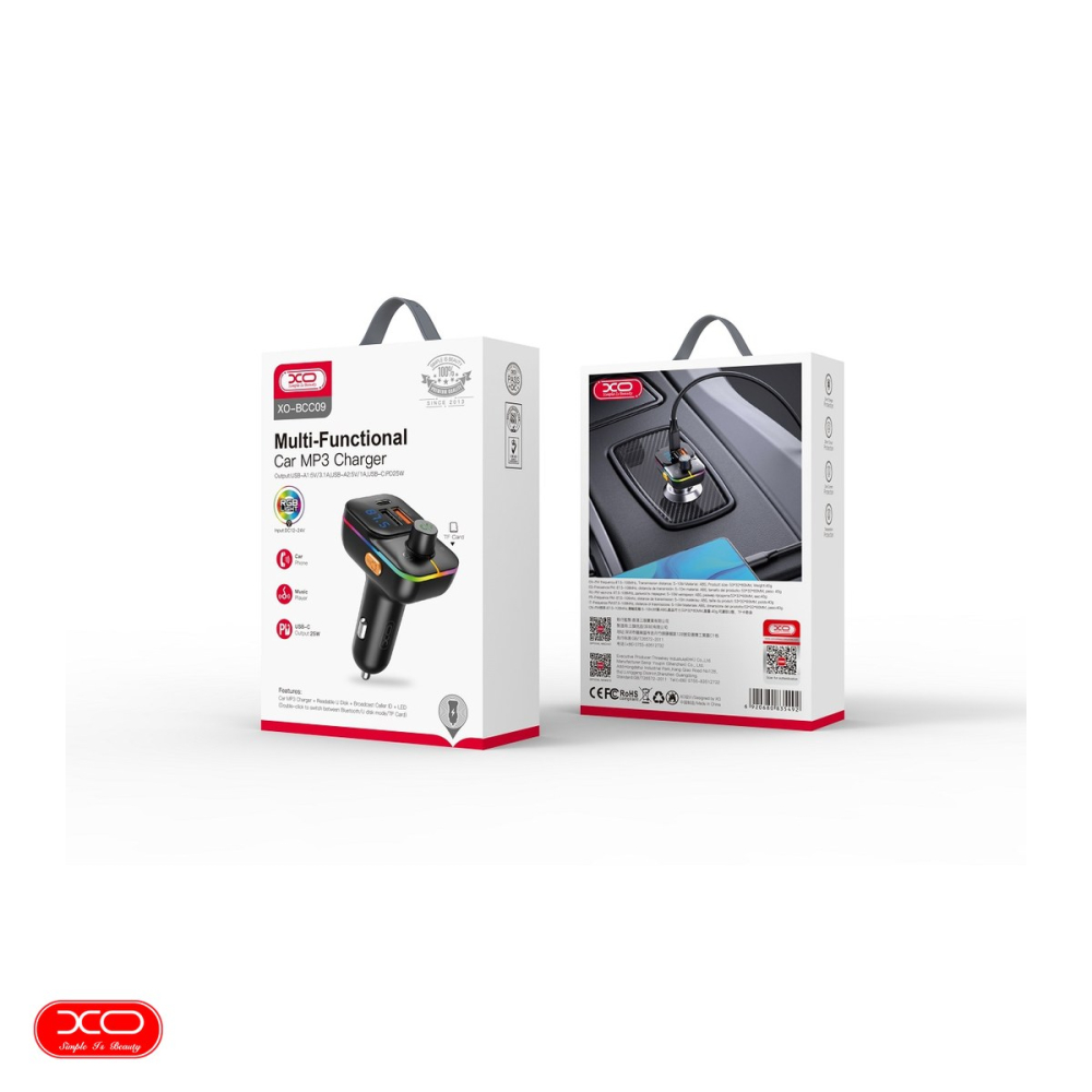 Transmitator FM XO BCC09 Bluetooth MP3 incarcator auto 25W, USB tip A, USB-C, 3,10 A, Negru [4]
