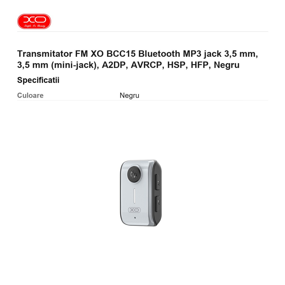 Transmitator FM XO BCC15 Bluetooth MP3 jack 3,5 mm, 3,5 mm (mini-jack), A2DP, AVRCP, HSP, HFP, Negru [3]