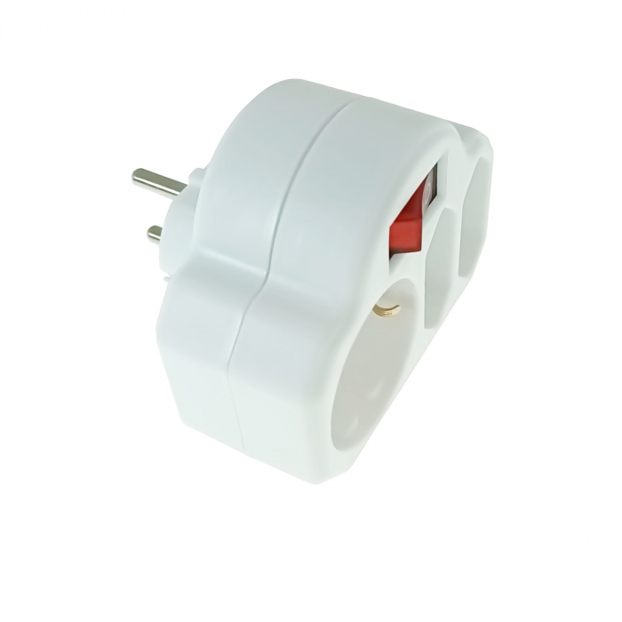 Triplu stecher clasic cu intrerupator, 1xSchuko si 2xEuro, pentru priza retea, 21903, 3680W, 250V, 16A, alb [4]
