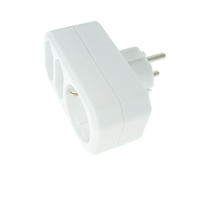 Triplu stecher clasic pentru priza retea cu 1xSchuko si 2xEuro, 21904, 3680W, 250V, 16A, alb [2]