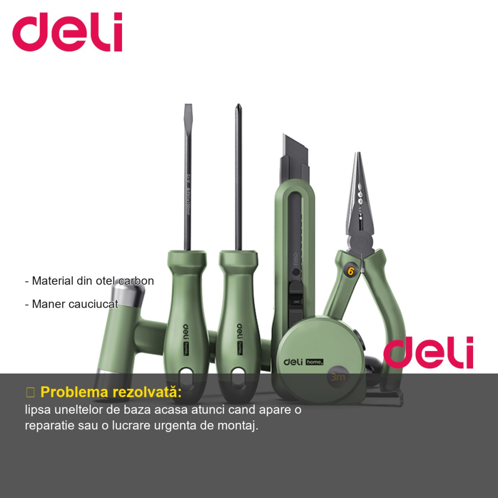 Trusa scule 6 piese Deli Home Series, otel carbon, maner cauciucat, pentru uz casnic [2]