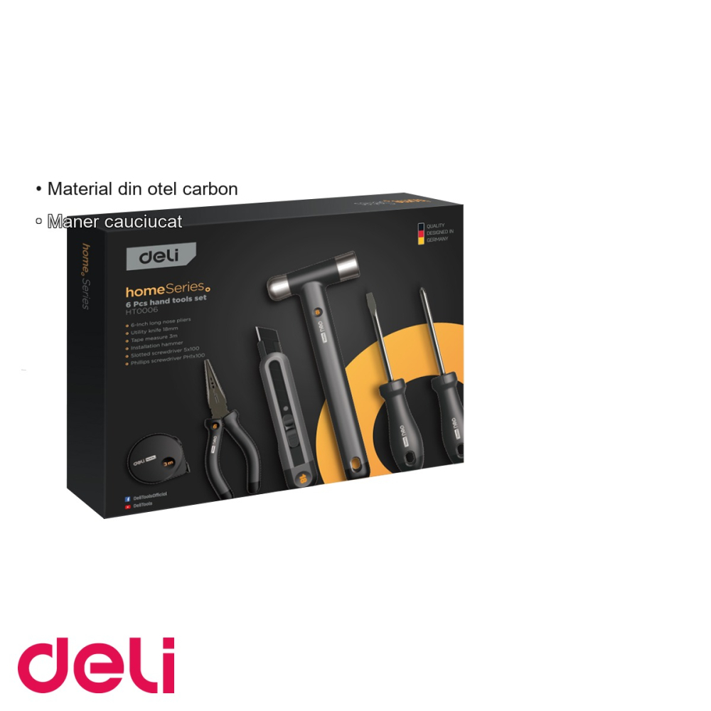 Trusa scule Deli Home Series, 6 piese de baza, otel carbon, maner cauciucat, pentru uz casnic [3]