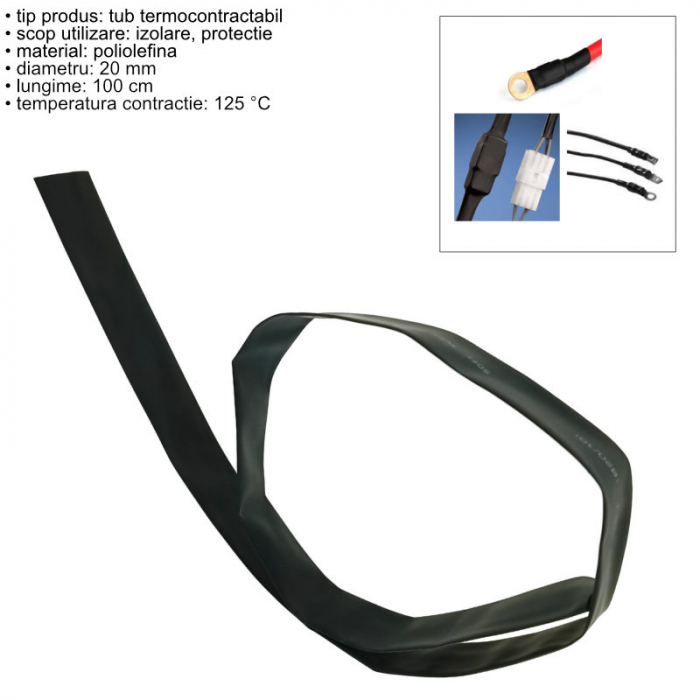 Tub termocontractabil de 20 mm diametru, RSFR20, pentru izolare si protectie, lungime 1m, negru [6]