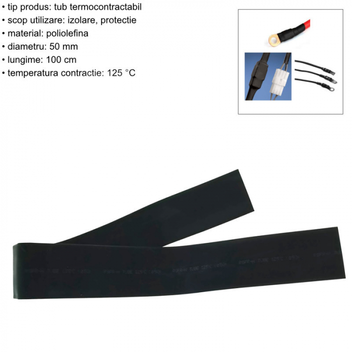 Tub termocontractabil de 50 mm diametru, RSFR50, pentru izolare si protectie, lungime 1m, negru [5]