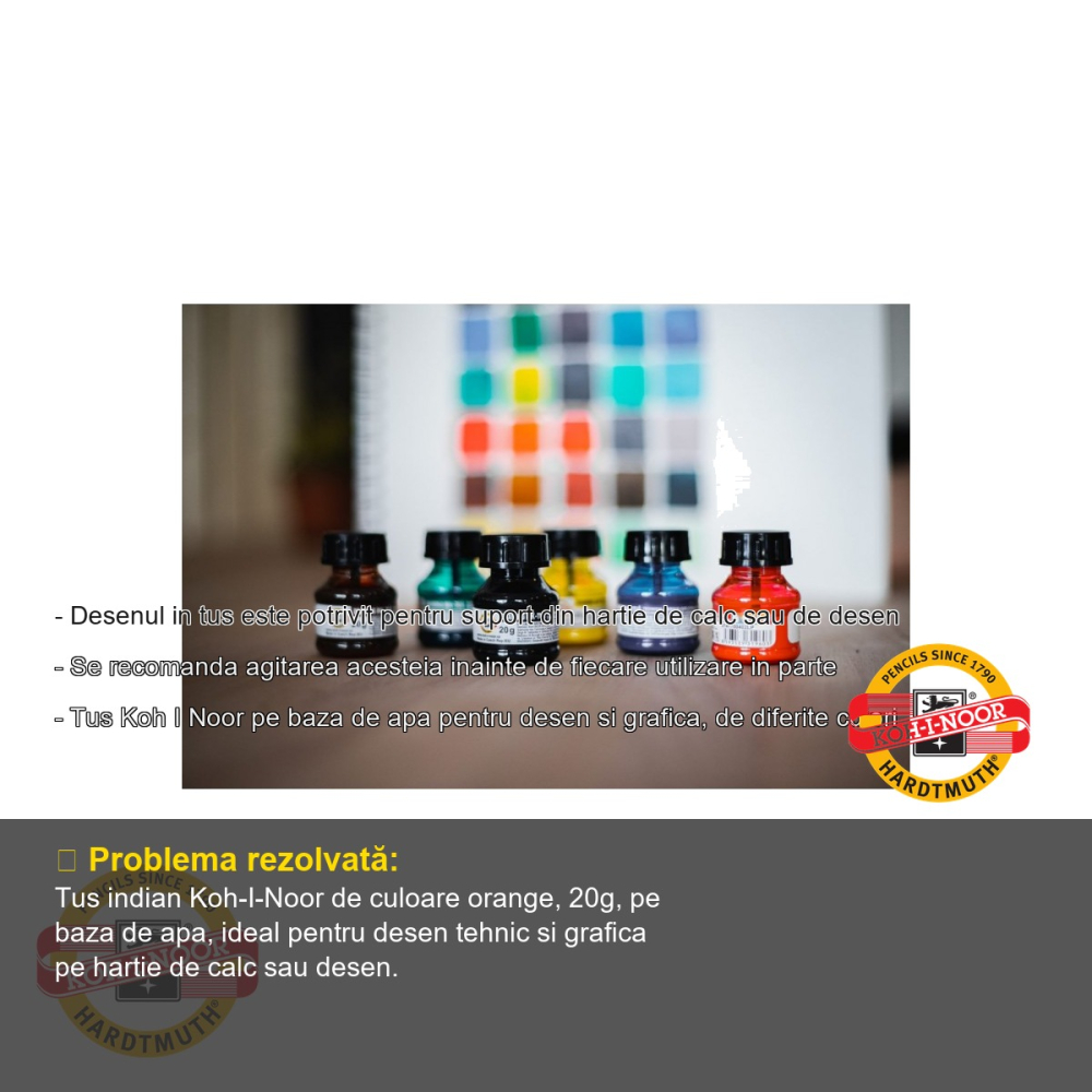 Tus de desen Koh-I-Noor, culoare orange, 20g, cerneala indiana pe baza de apa, pentru desen tehnic si grafica [2]