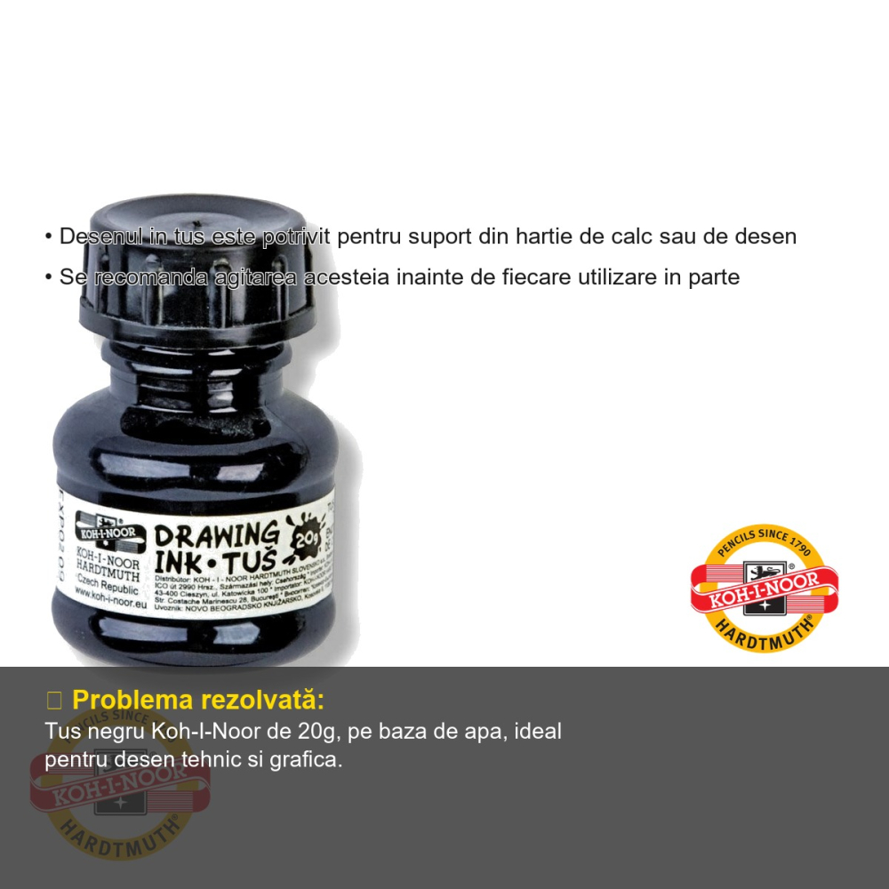 Tus de desen negru Koh-I-Noor, 20g, pe baza de apa, pentru desen tehnic si grafica [3]