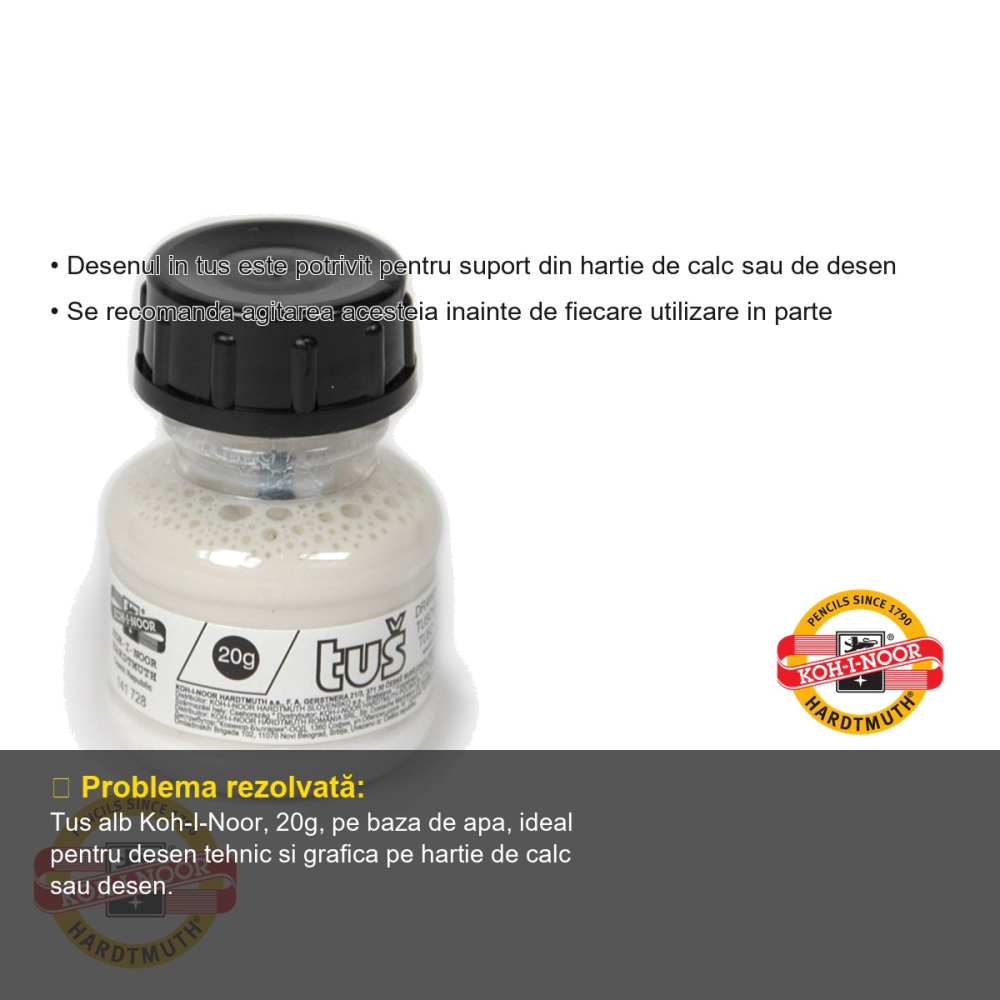 Tus desen alb Koh-I-Noor, 20g, pe baza de apa, pentru desen tehnic si grafica [3]