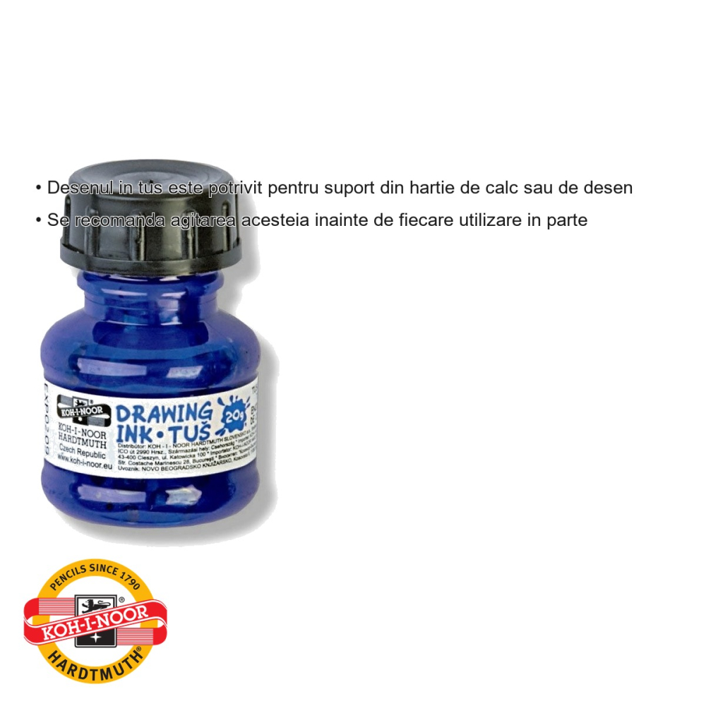 Tus desen albastru Koh-I-Noor, cerneala indiana pe baza de apa, 20g, pentru desen tehnic si grafica [3]