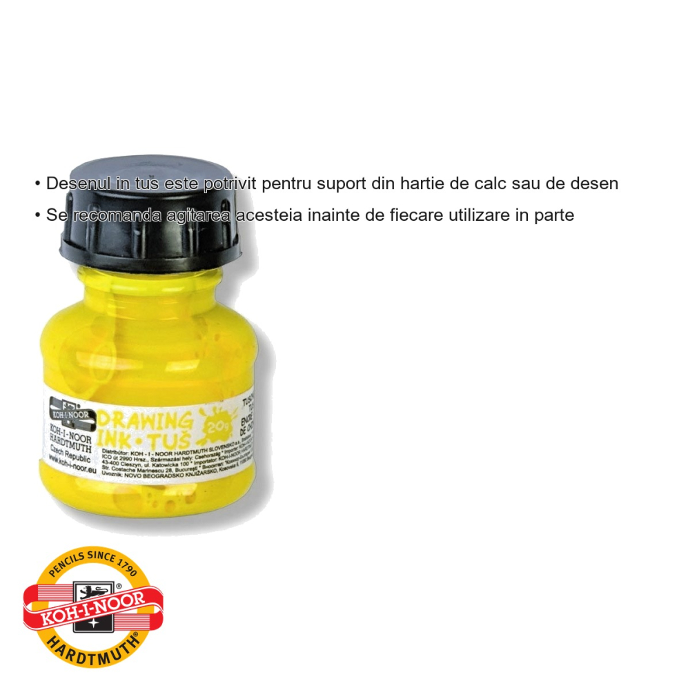 Tus desen galben Koh-I-Noor, cerneala indiana pe baza de apa, 20g, pentru grafica si desen tehnic [3]