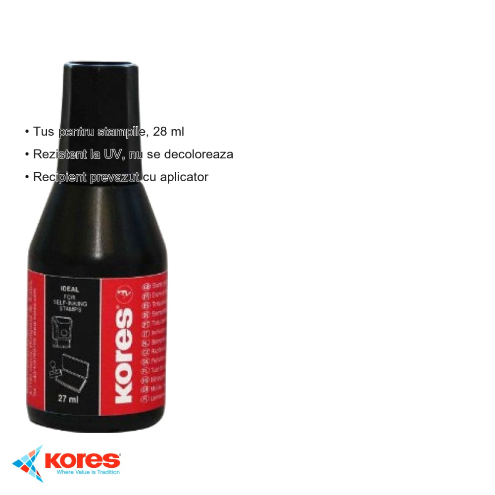 Tus pentru stampile Kores, negru, 28 ml, rezistent UV, cu aplicator [3]