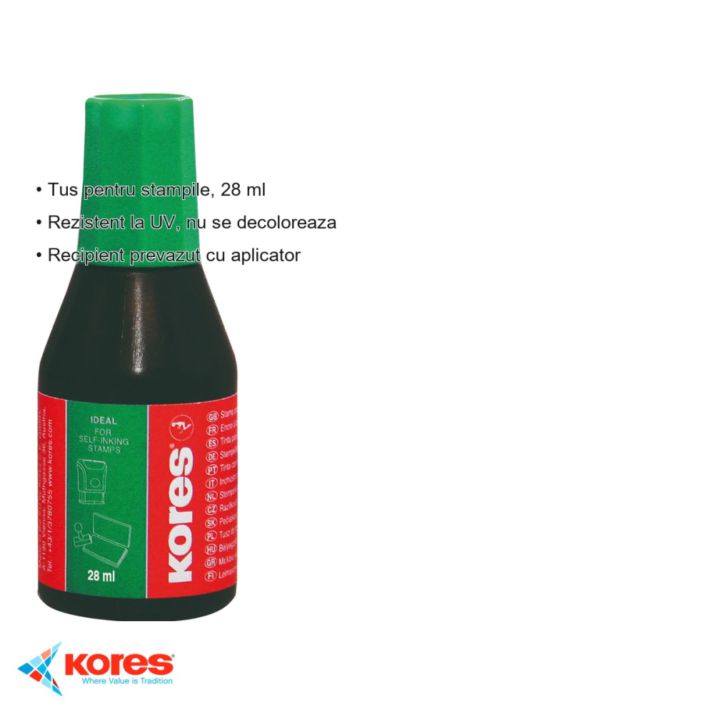Tus pentru stampile Kores, verde, 28 ml, rezistent UV, cu aplicator inclus [3]