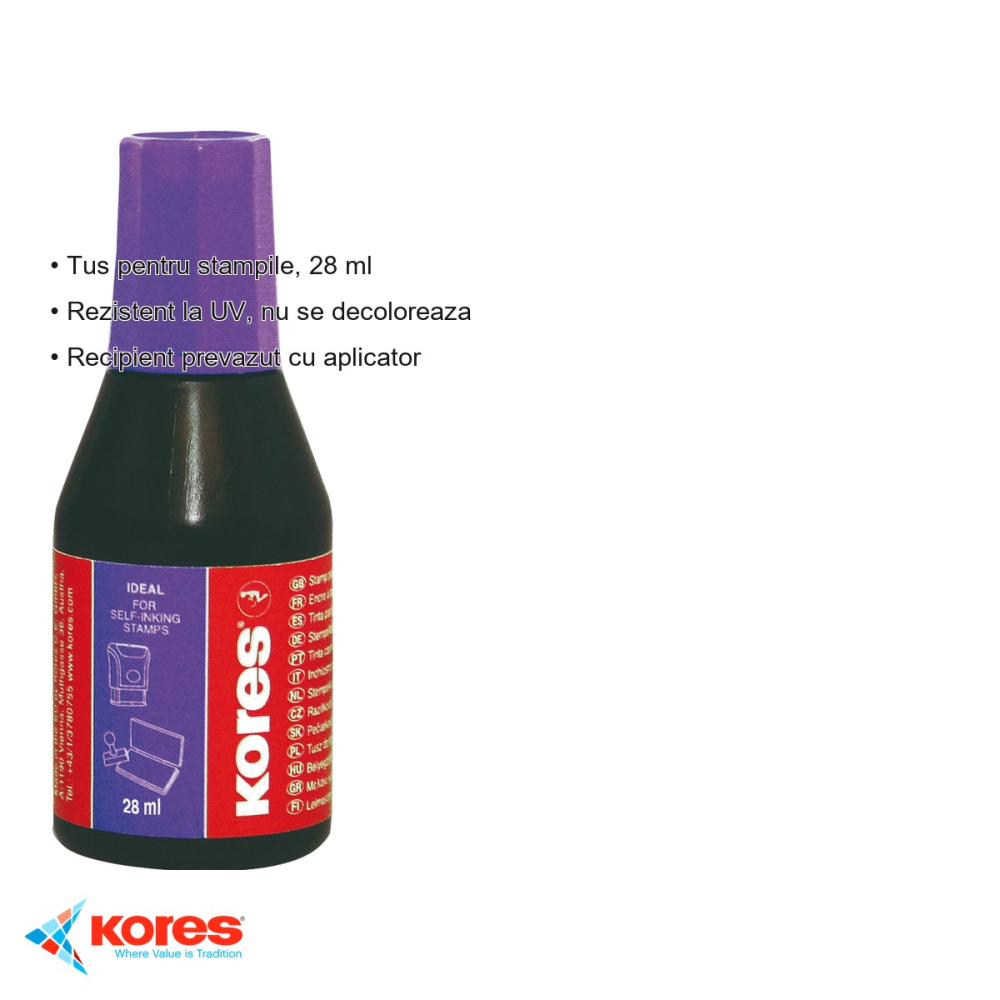 Tus pentru stampile Kores, violet, 28 ml, rezistent UV, cu aplicator inclus [3]