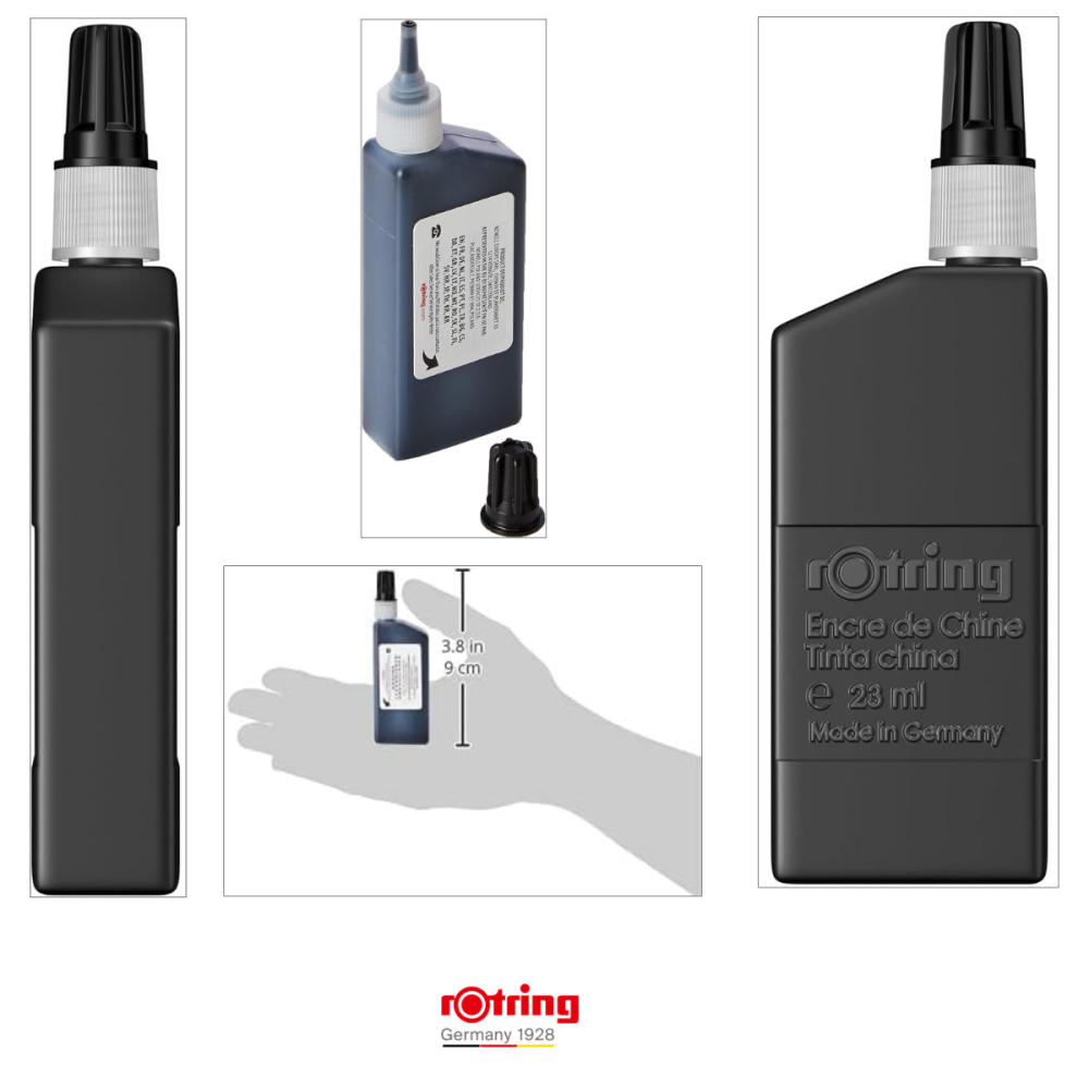 Tus Rotring pentru Desen Tehnic 23ml Negru cu Picurator, Permanent si Rezistent, pentru Grafica si Planse [3]