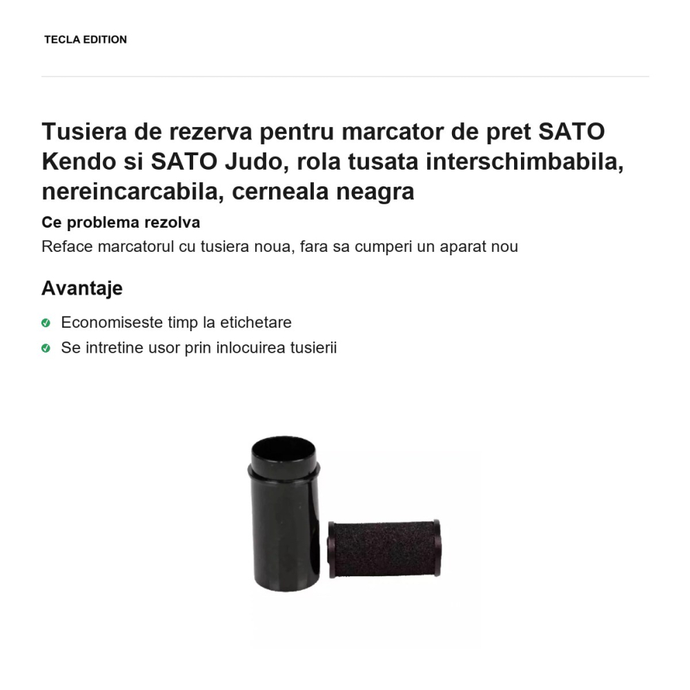 Tusiera de rezerva pentru marcator de pret SATO Kendo si SATO Judo, rola tusata interschimbabila, nereincarcabila, cerneala neagra [2]