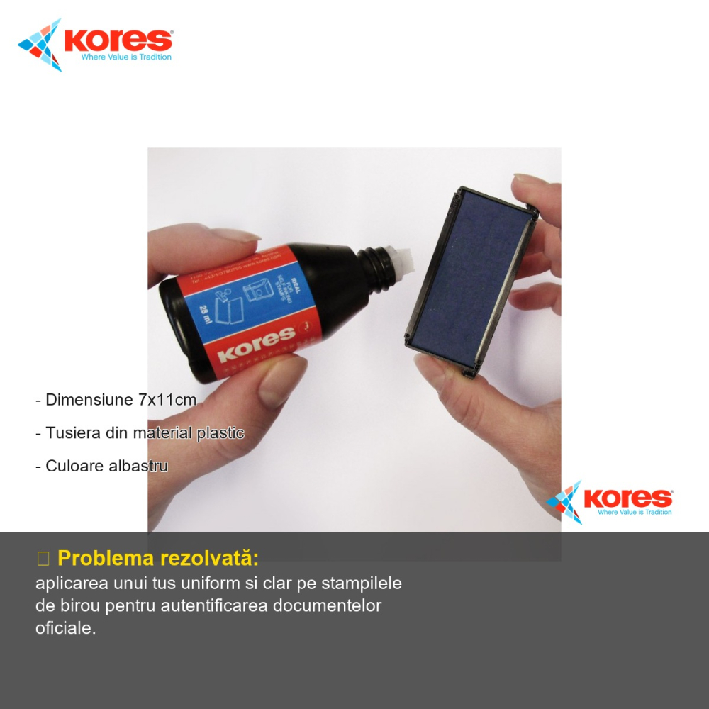 Tusiera plastic albastra Kores, dimensiune 7x11 cm, pentru stampile si aplicare tus [2]