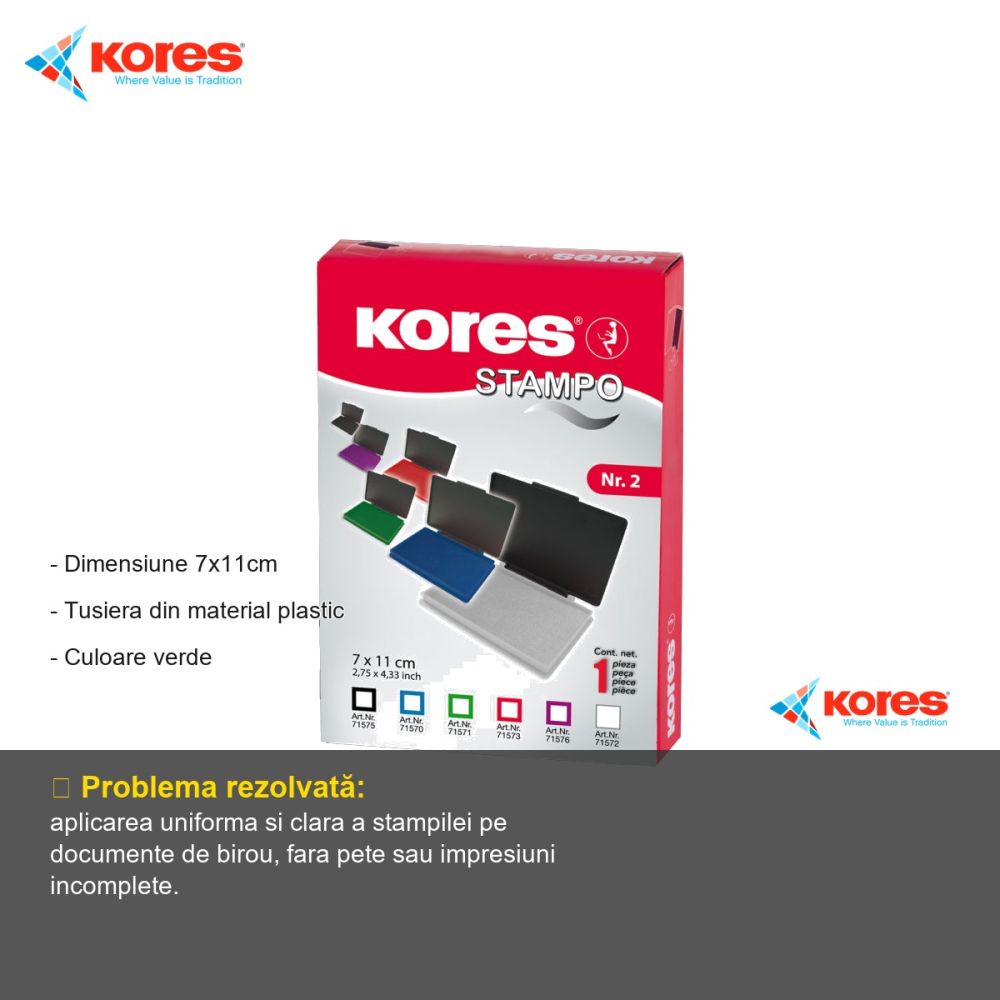 Tusiera plastic verde Kores, 7x11 cm, pentru stampile si aplicare cerneala [2]