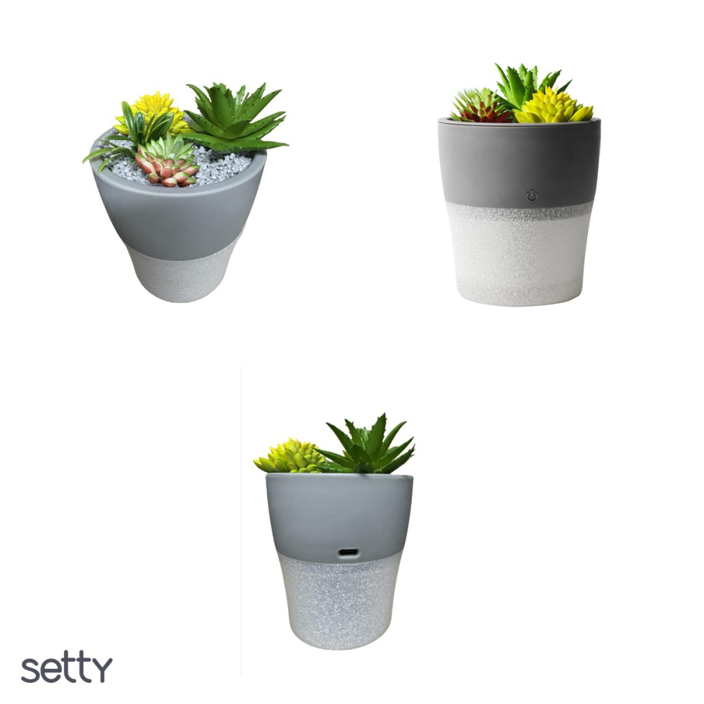 Umidificator Setty NP-18, 150ml, design ghiveci cu flori de piatra, 5V, USB-C, gri [4]