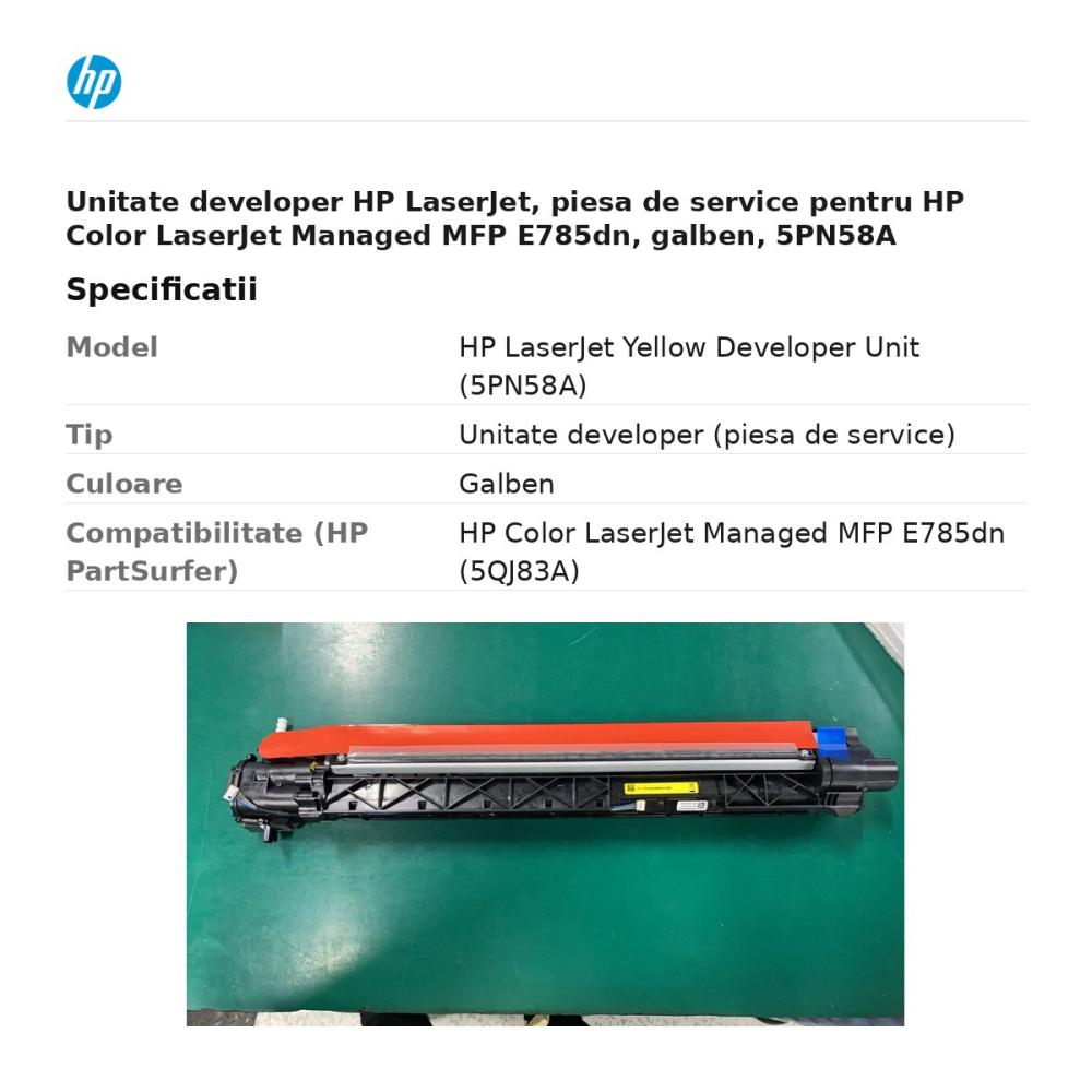 Unitate developer HP LaserJet, piesa de service pentru HP Color LaserJet Managed MFP E785dn, galben, 5PN58A [3]