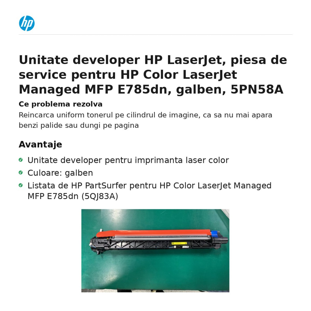 Unitate developer HP LaserJet, piesa de service pentru HP Color LaserJet Managed MFP E785dn, galben, 5PN58A [2]