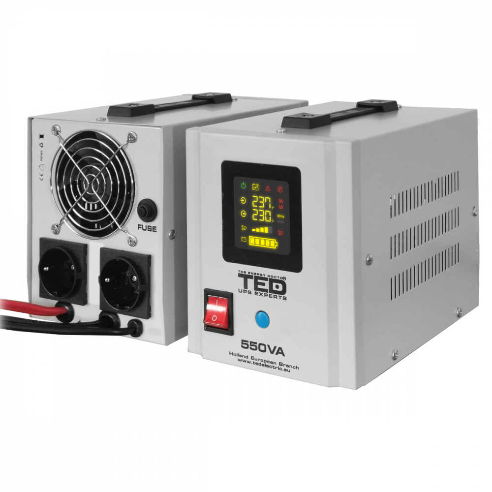 UPS Centrala Termica 550VA 300W Runtime Extins • Sinus Pur • 2xSchuko • LCD • Baterie Externa • Komplet6 Protectie • TED Electric TED000354 [2]