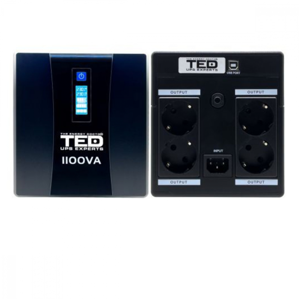 UPS Line Interactive 1100VA 600W LCD 4 Iesiri Schuko Management USB AVR pentru Retelistica & Electronice Casnice TED Electric TED004628 [2]