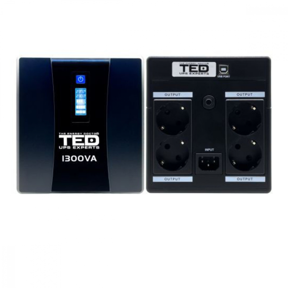 UPS Line Interactive 1300VA 750W LCD 4 Iesiri Schuko Management USB AVR pentru Servere Mici & Retelistica TED Electric TED004635 [2]