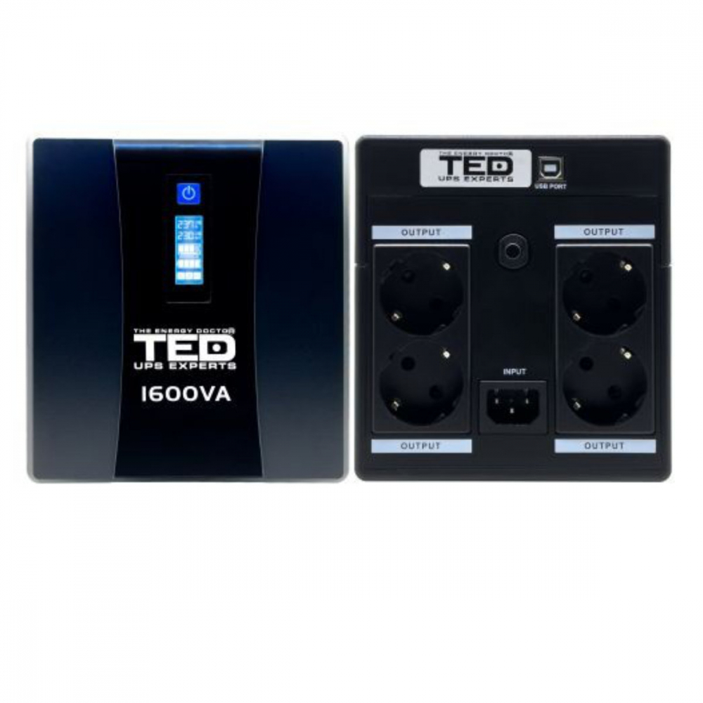 UPS Line Interactive 1600VA 900W LCD 4 Iesiri Schuko Management USB AVR Autonomie Extinsa pentru Servere & Sisteme Securitate TED Electric TED004642 [2]