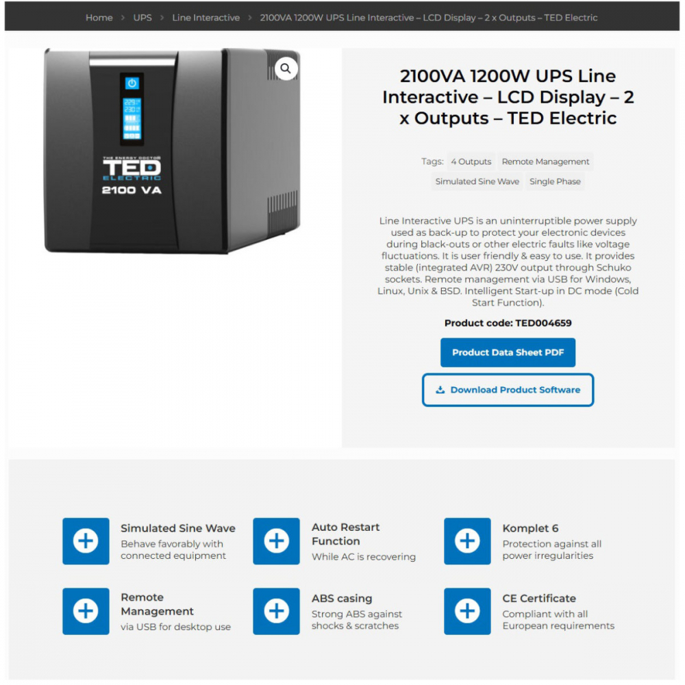 UPS Line Interactive 2100VA 1200W cu AVR, LCD, 2 Iesiri Schuko, Management USB si Protectie Komplet 6 - TED Electric TED004659 [5]