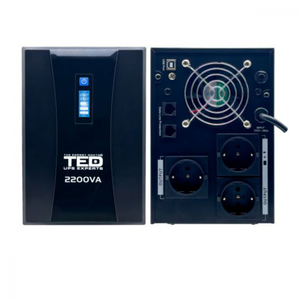 UPS Line Interactive 2200VA 1250W LCD 3 Iesiri Schuko Management USB AVR Autonomie Extinsa pentru Servere & Sisteme Securitate TED Electric TED004666 [2]