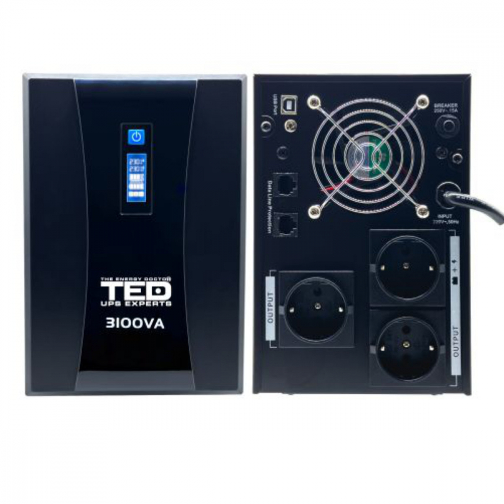 UPS Line Interactive 3100VA 1800W • 3xSchuko • Management Remote • LCD • 4xBaterii 12V 9Ah • Komplet6 Protectie • TED Electric TED004673 [2]