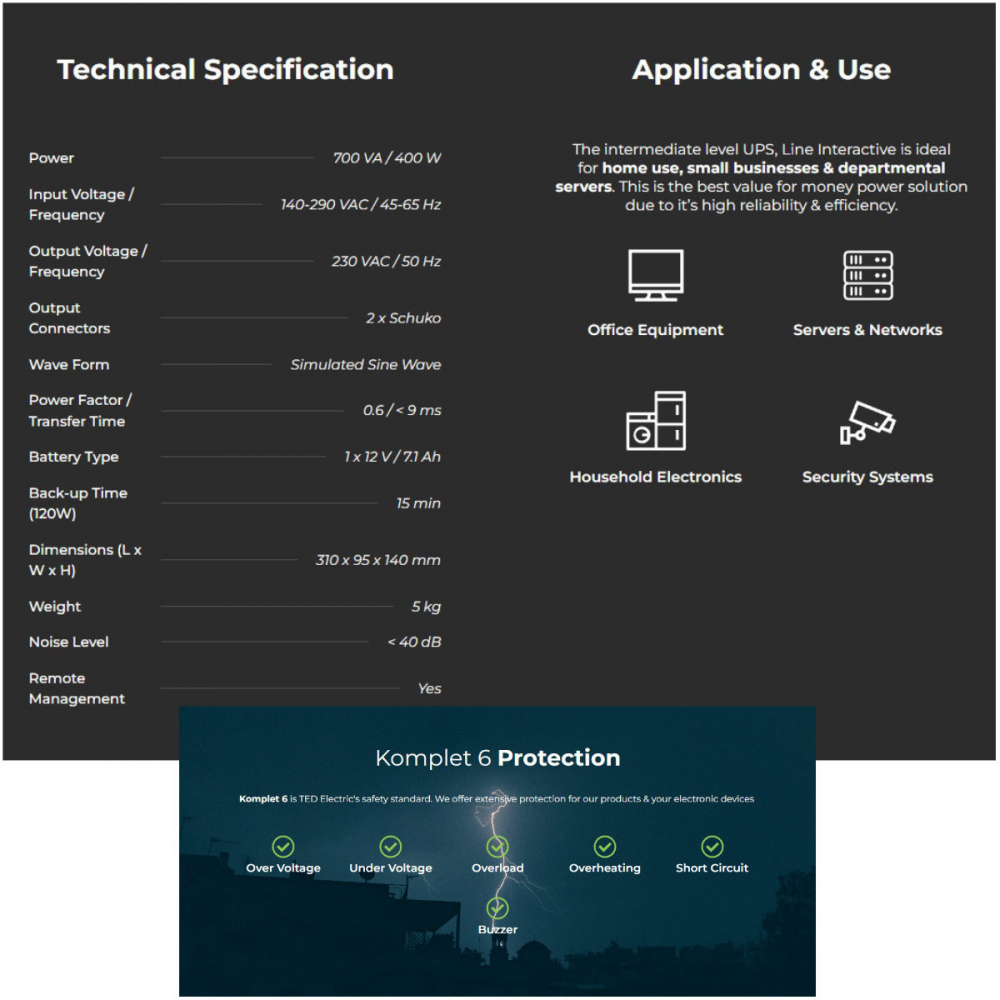 UPS Line Interactive 700VA 400W LCD 2 Iesiri Schuko Management USB AVR pentru PC & Sisteme Securitate TED Electric TED003959 [5]