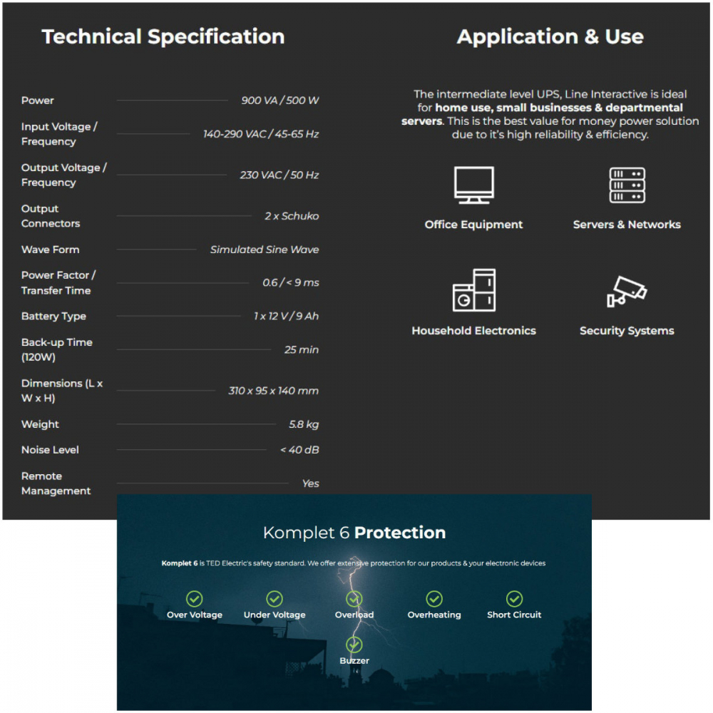 UPS Line Interactive 900VA 500W LCD 2 Iesiri Schuko Management USB AVR pentru PC & Electronice Casnice TED Electric TED003942 [5]
