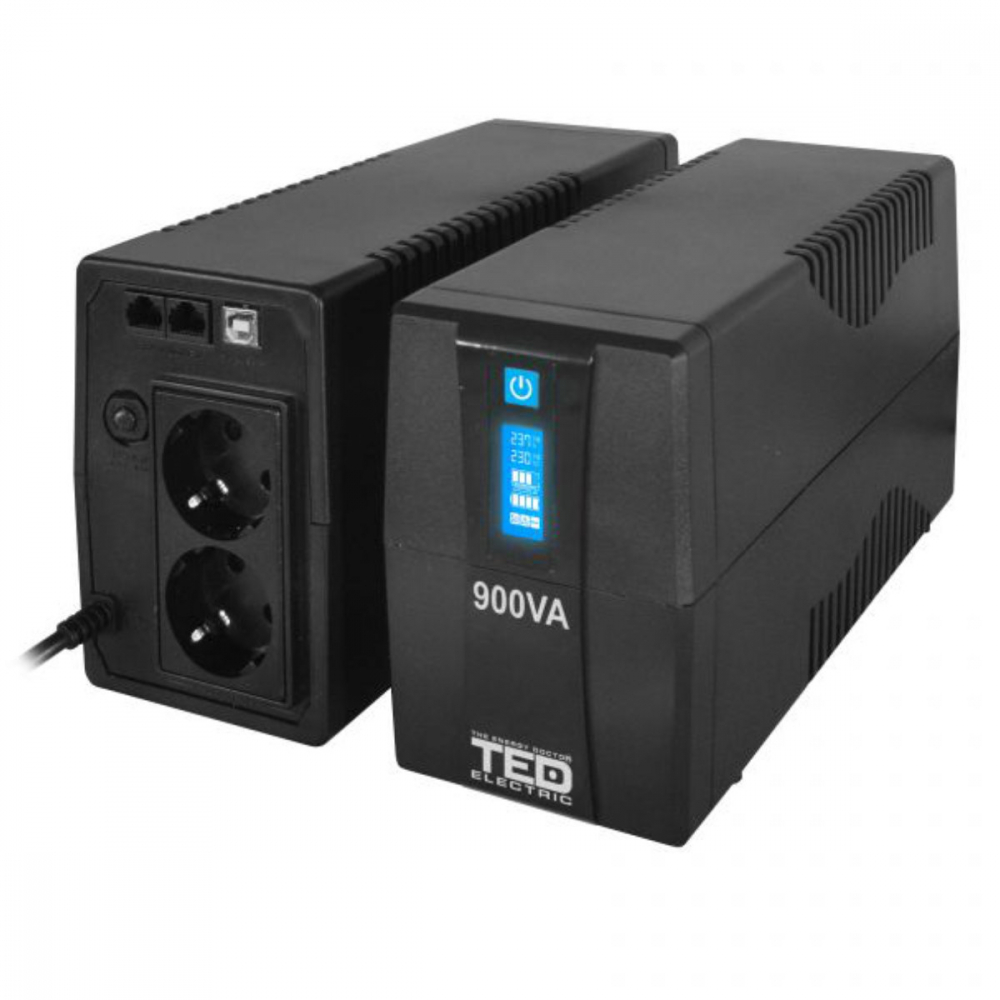UPS Line Interactive 900VA 500W LCD 2 Iesiri Schuko Management USB AVR pentru PC & Electronice Casnice TED Electric TED003942 [2]