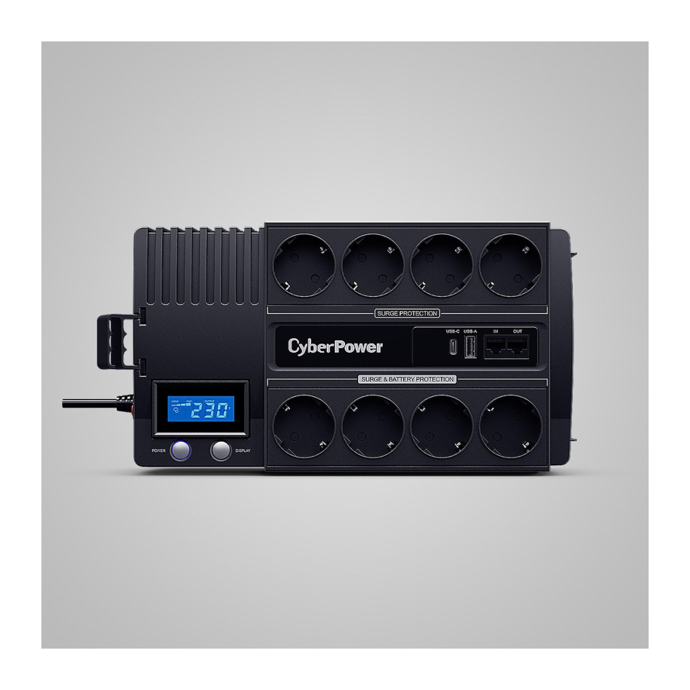 UPS line interactive CyberPower BR1000ELCD, 1000 VA / 600 W, AVR, 8 prize Schuko din care 4 pe baterie, ecran LCD, incarcare USB-A si USB-C, port USB, desktop, negru [4]