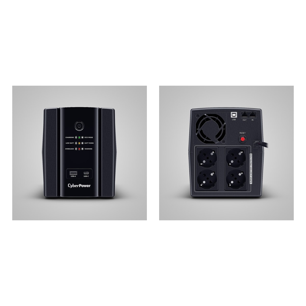 UPS line interactive CyberPower UT1500EG, 1500 VA / 900 W, AVR, 4 prize Schuko, incarcare USB-A si USB-C, port USB, protectie RJ11/RJ45, tower, negru [4]