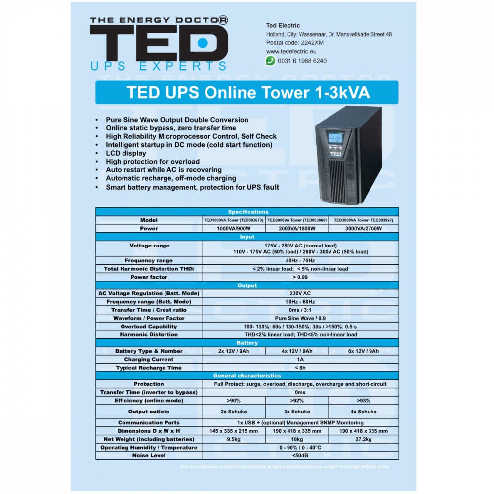 UPS Online 1000VA 900W Dubla Conversie Sinus Pur LCD 2 Iesiri Schuko Management Remote pentru Echipamente Critice TED Electric TED003973 [5]