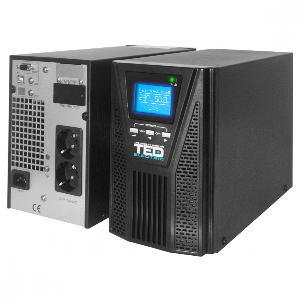 UPS Online 1000VA 900W Dubla Conversie Sinus Pur LCD 2 Iesiri Schuko Management Remote pentru Echipamente Critice TED Electric TED003973 [2]