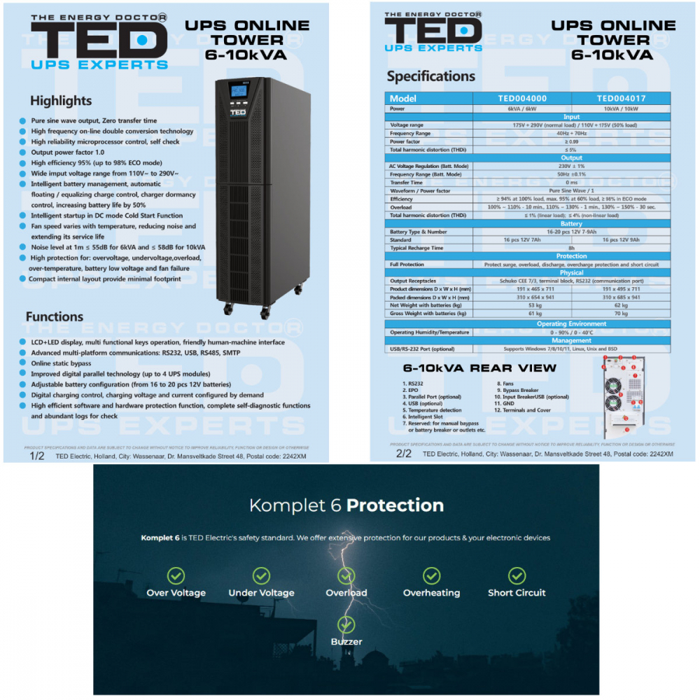 UPS Online 10kVA 10kW Dubla Conversie Sinus Pur Terminal Block Management Remote Integrare SCADA pentru Centre Date & Industrial TED Electric TED004017 [6]