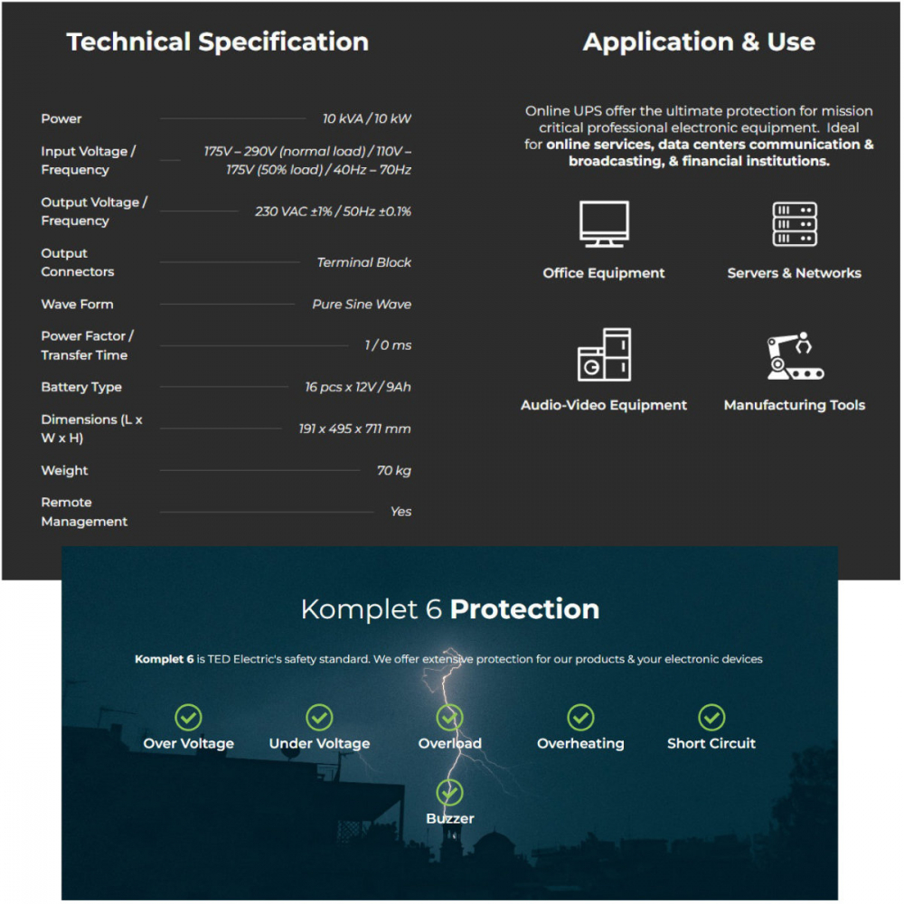 UPS Online 10kVA 10kW Dubla Conversie Sinus Pur Terminal Block Management Remote Integrare SCADA pentru Centre Date & Industrial TED Electric TED004017 [5]