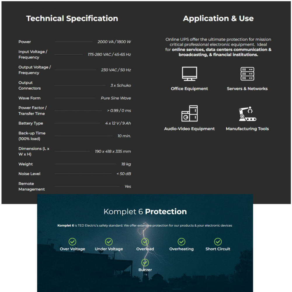 UPS Online 2000VA 1800W Dubla Conversie Sinus Pur LCD 3 Iesiri Schuko Management Remote pentru Servere & Echipamente Industriale TED Electric TED003980 [5]