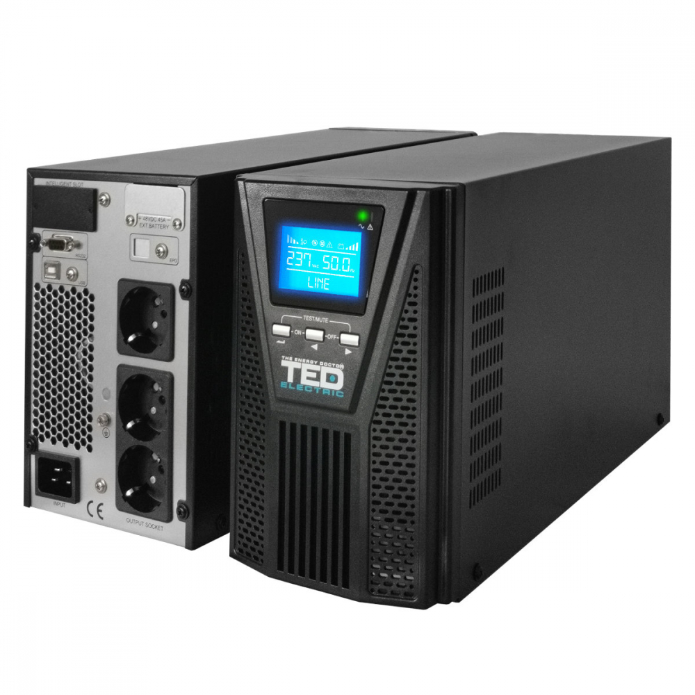 UPS Online 2000VA 1800W Dubla Conversie Sinus Pur LCD 3 Iesiri Schuko Management Remote pentru Servere & Echipamente Industriale TED Electric TED003980 [2]