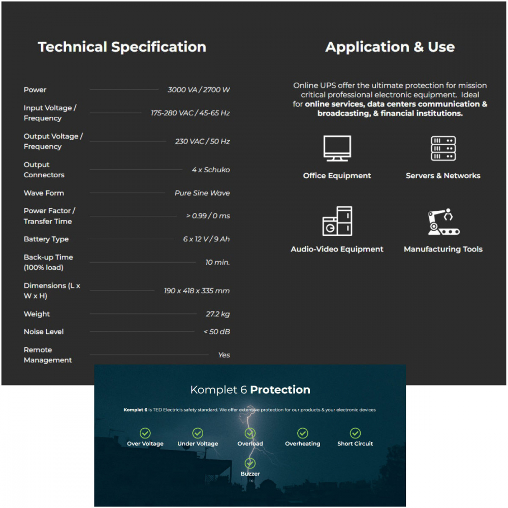 UPS Online 3000VA 2700W Dubla Conversie Sinus Pur LCD 4 Iesiri Schuko Management Remote pentru Centre Date & Utilaje Industriale TED Electric TED003997 [5]